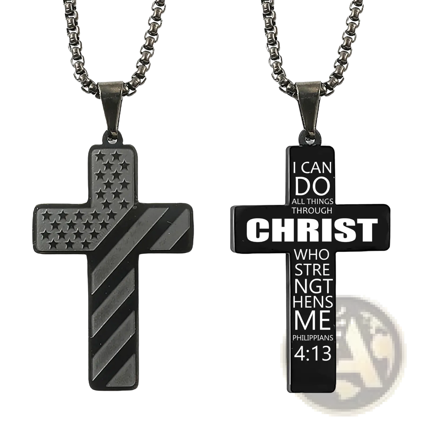 American Flag Bible Verse Cross Pendant Necklace