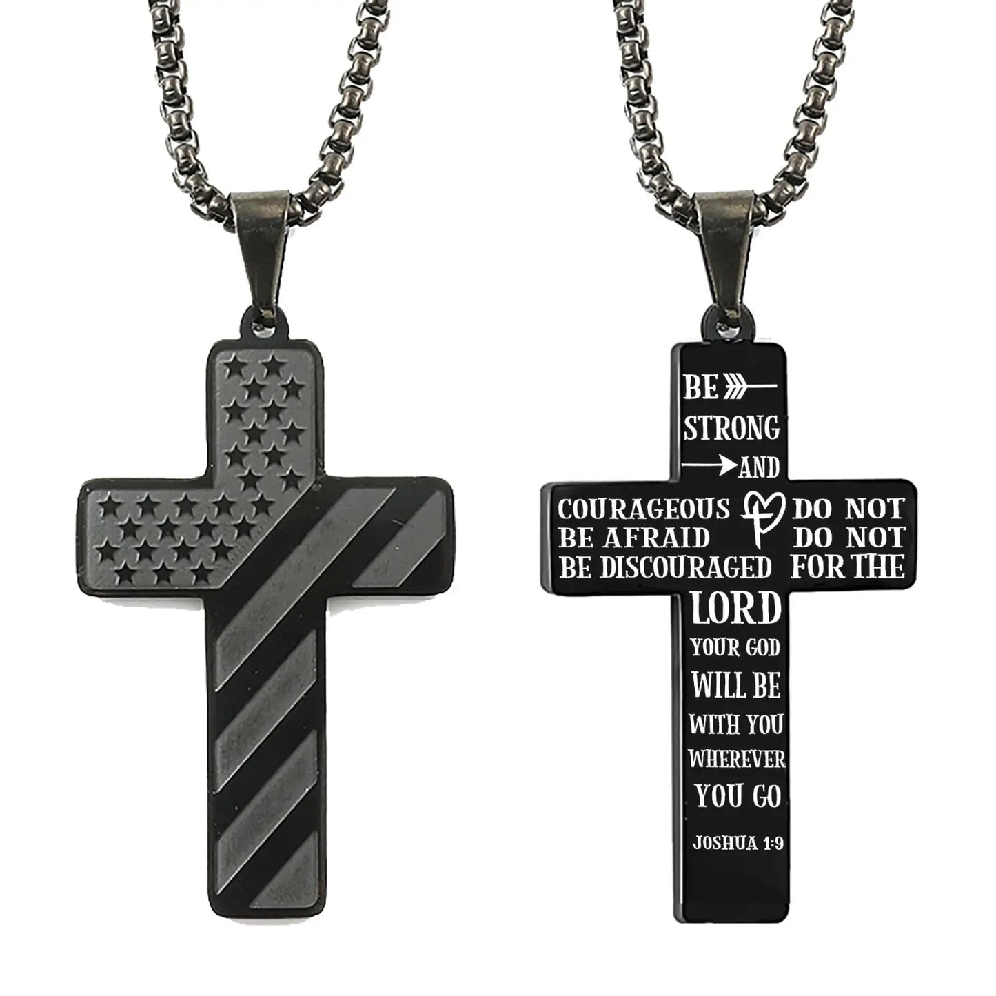 American Flag Bible Verse Cross Pendant Necklace