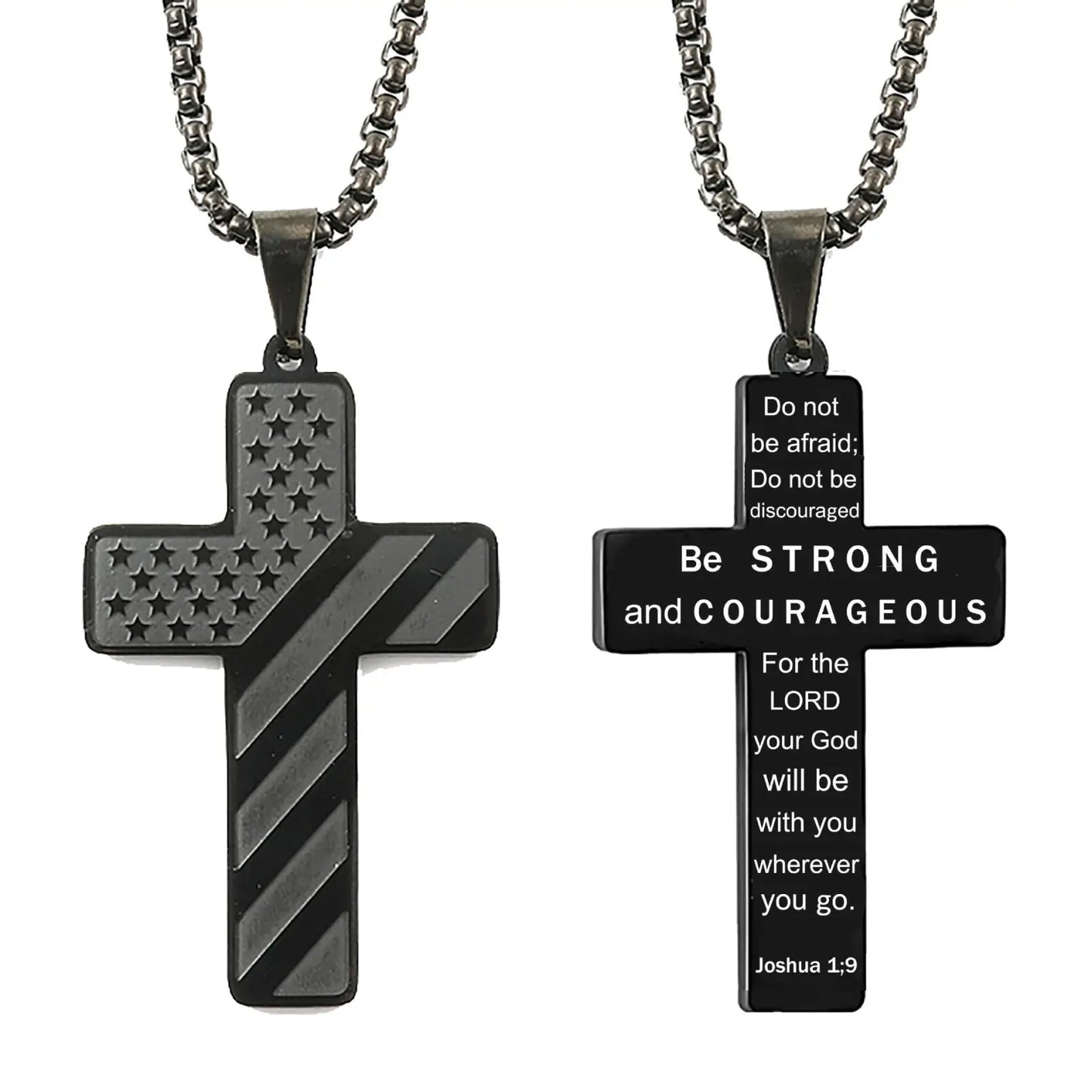 American Flag Bible Verse Cross Pendant Necklace