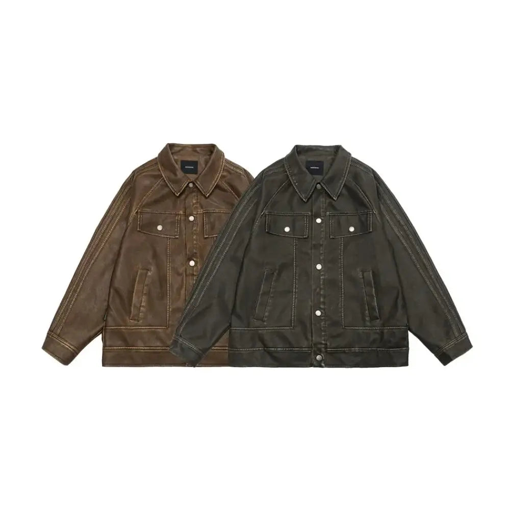 Retro Distressed Unisex Pu Leather Biker Jacket