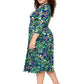 Leota's Curve Feminino Amiya Manga 3/4 Midi Borboleta Prado Azul Marinho