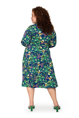 Leota's Curve Feminino Amiya Manga 3/4 Midi Borboleta Prado Azul Marinho