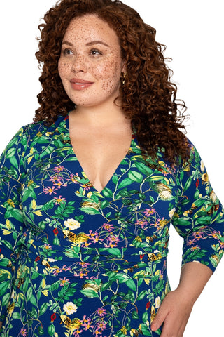 Leota's Curve Feminino Amiya Manga 3/4 Midi Borboleta Prado Azul Marinho