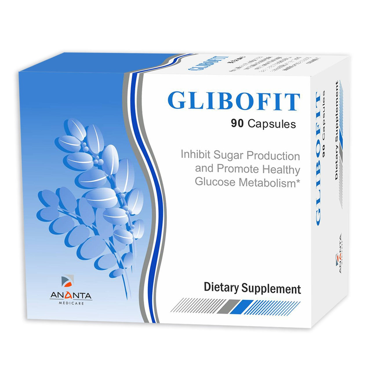 GLIBOFIT Ananta Medicare Limited Inibe a produção de açúcar e promove o metabolismo saudável da glicose, suplemento alimentar - 90 cápsulas