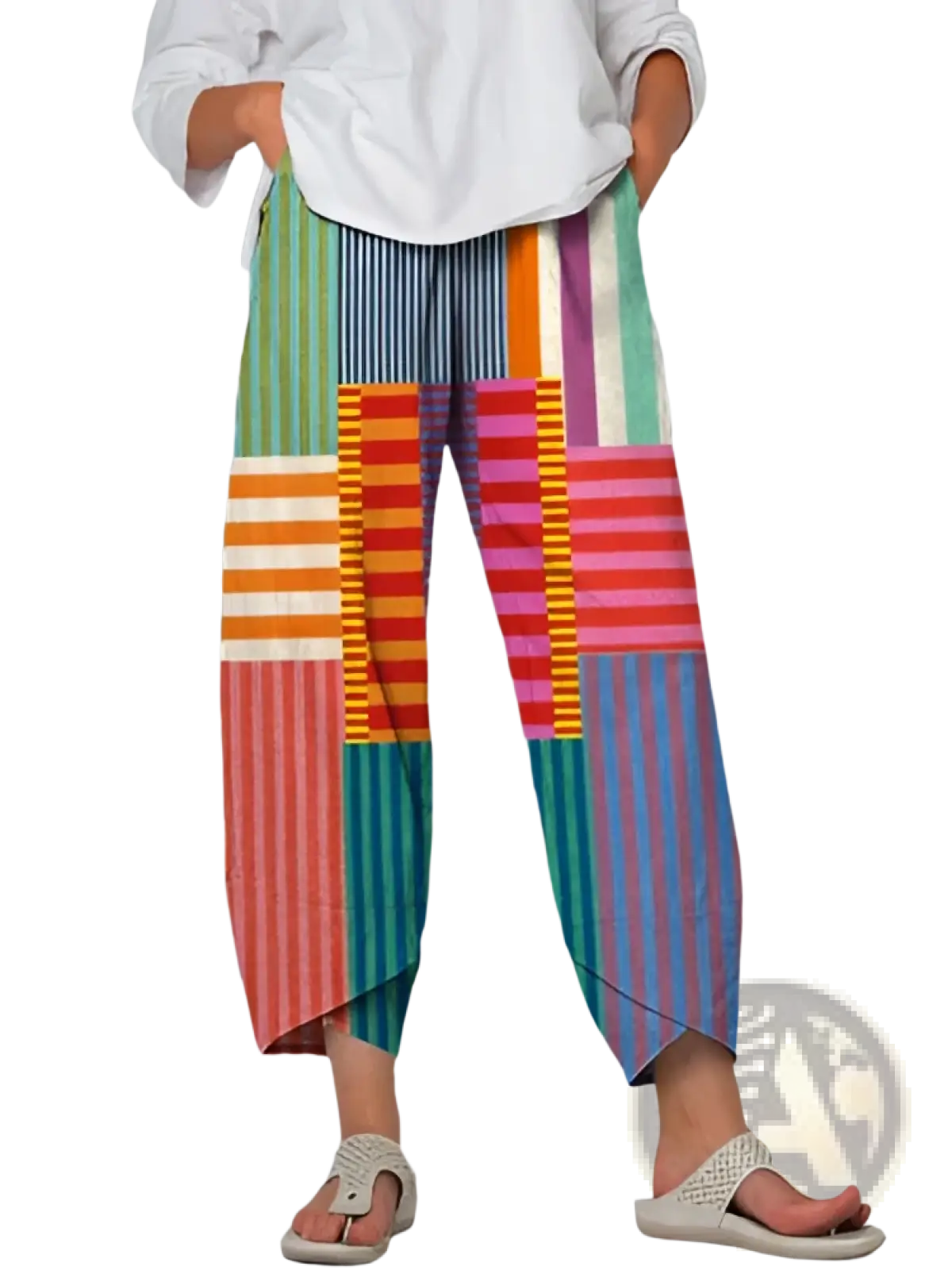 Artistic Printed and Embroidered Slimming Cropped Pants