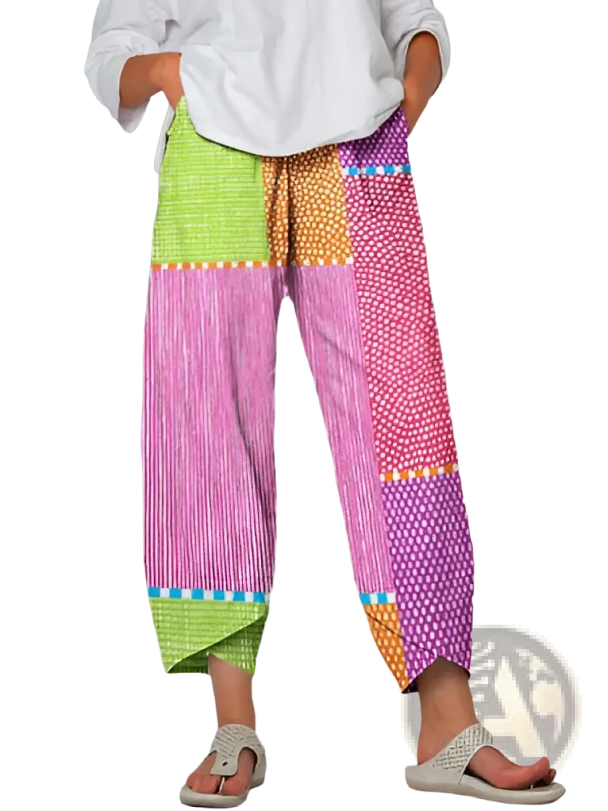 Artistic Printed and Embroidered Slimming Cropped Pants