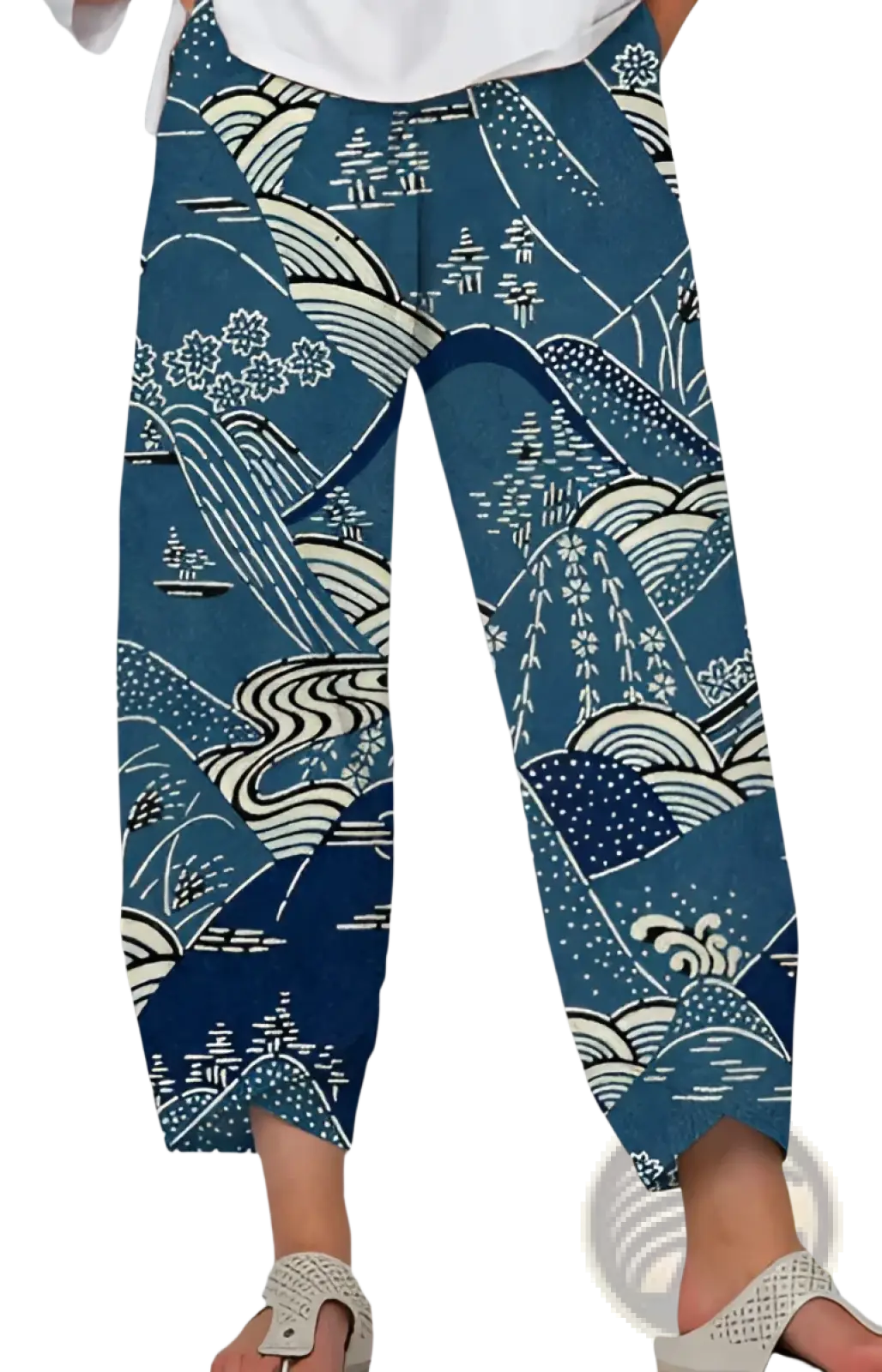 Artistic Printed and Embroidered Slimming Cropped Pants