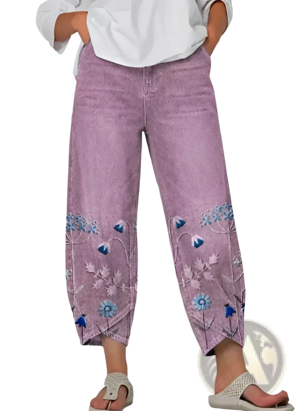 Artistic Printed and Embroidered Slimming Cropped Pants