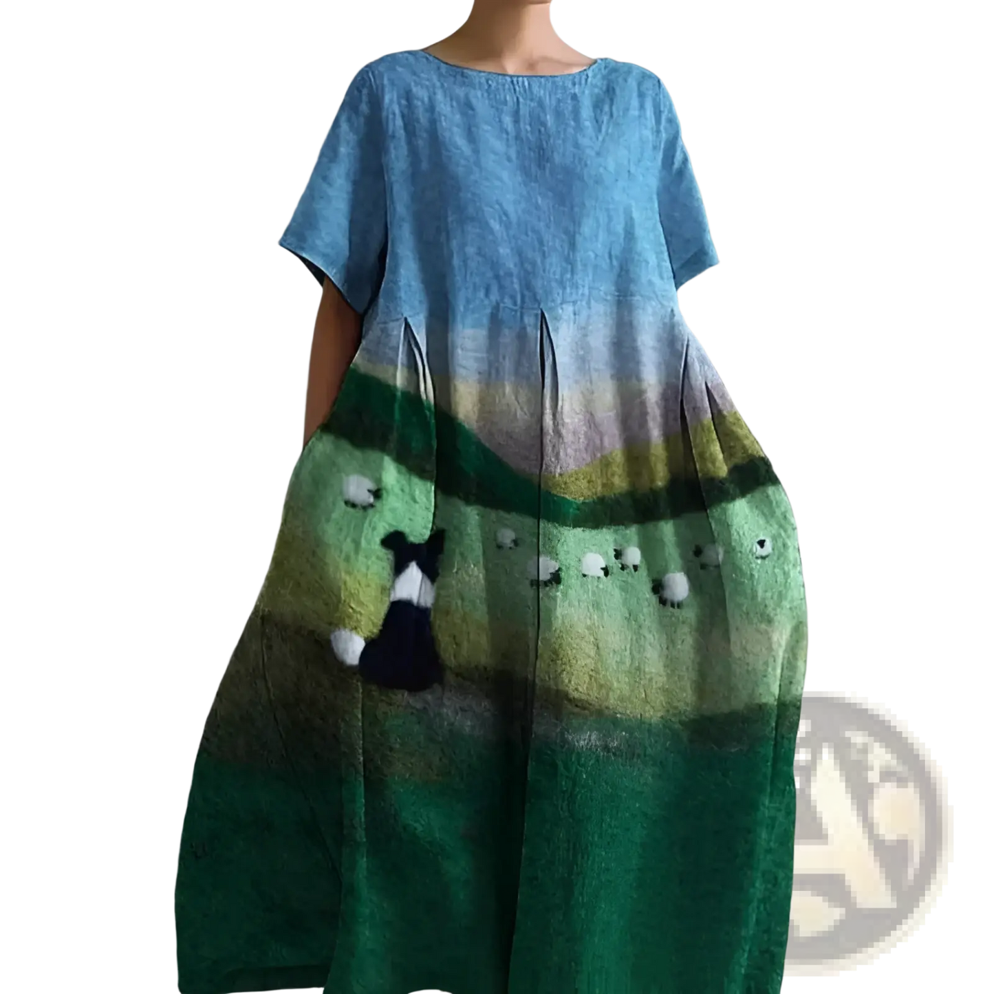 Artistic Printed Loose Linen Maxi Dress