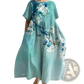 Artistic Printed Loose Linen Maxi Dress