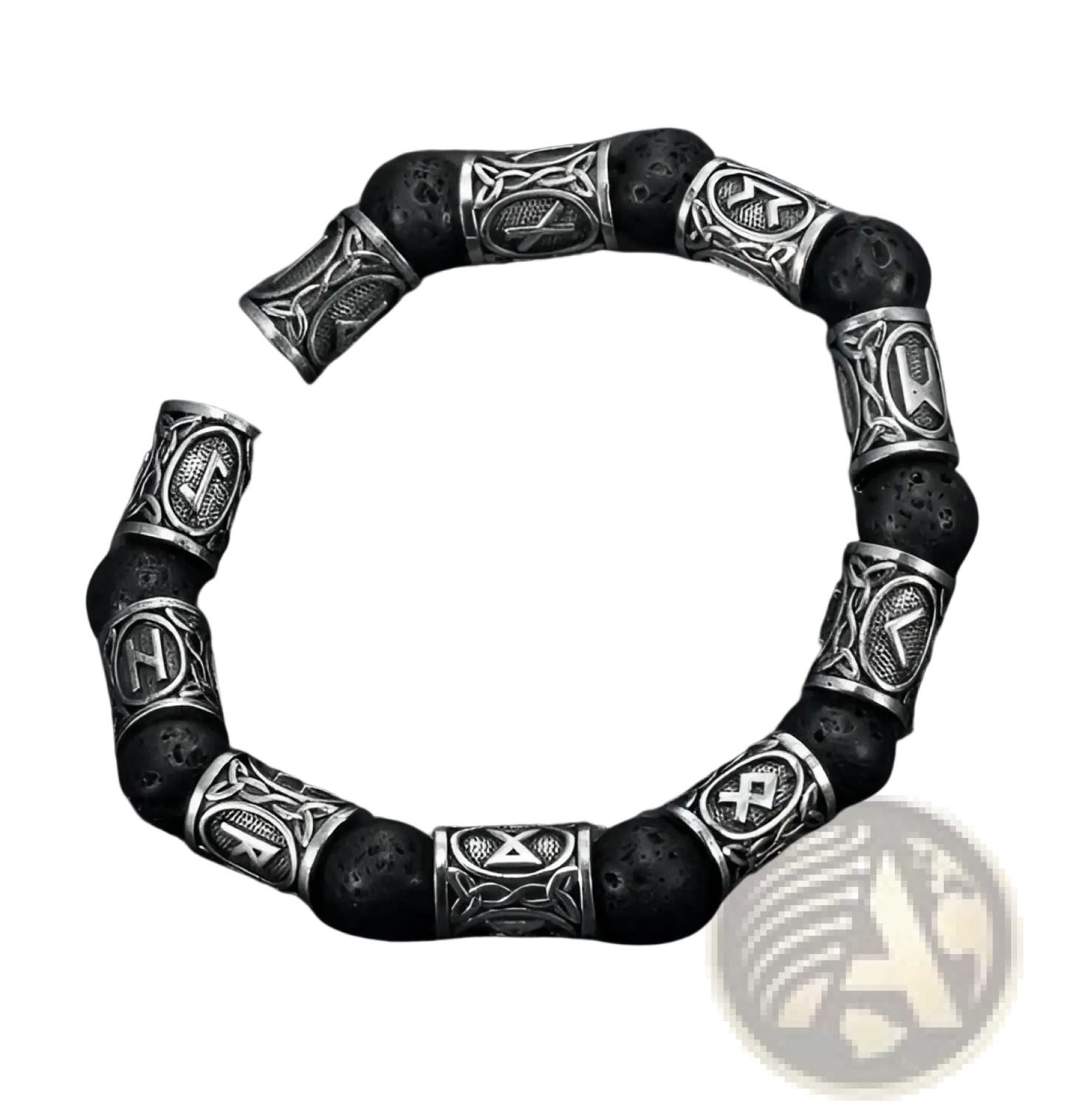 Asgard Silver Rune and Black Lava Stone Viking Bracelet
