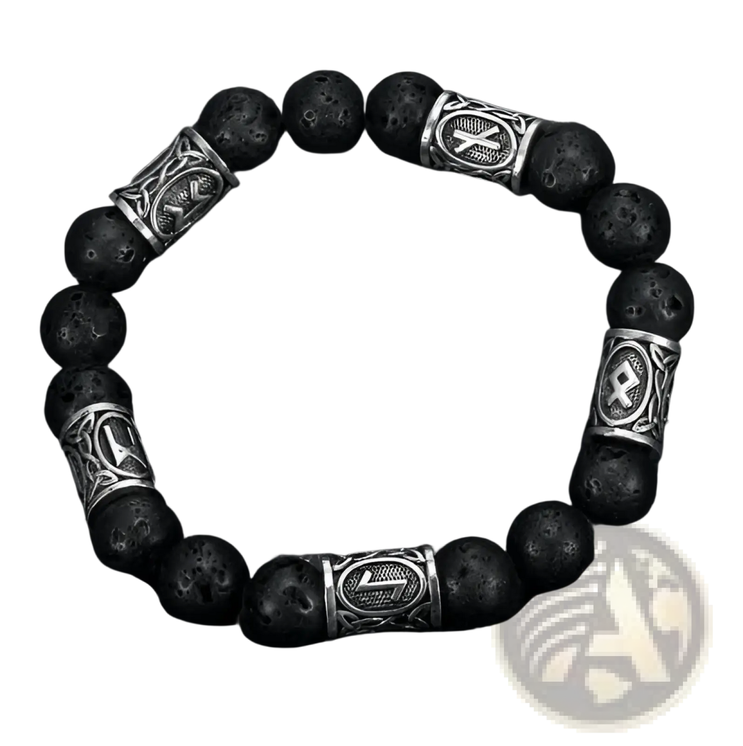 Asgard Silver Rune and Black Lava Stone Viking Bracelet