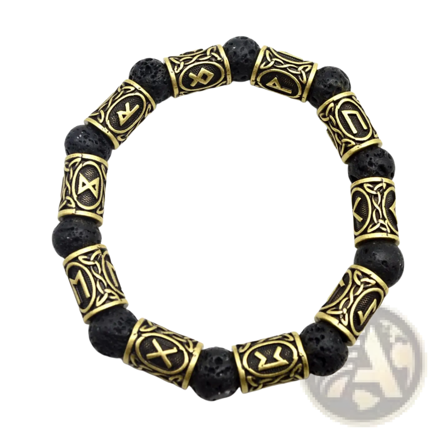 Asgard Silver Rune and Black Lava Stone Viking Bracelet