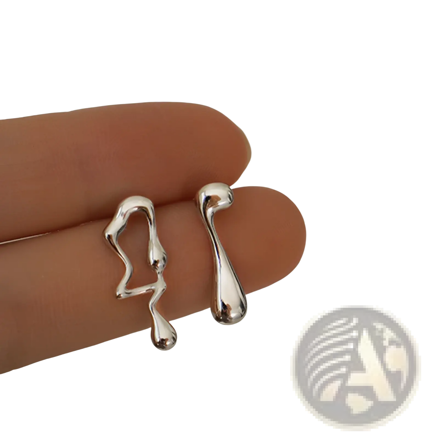Asymmetric Liquid Silver Lava Stud Earrings