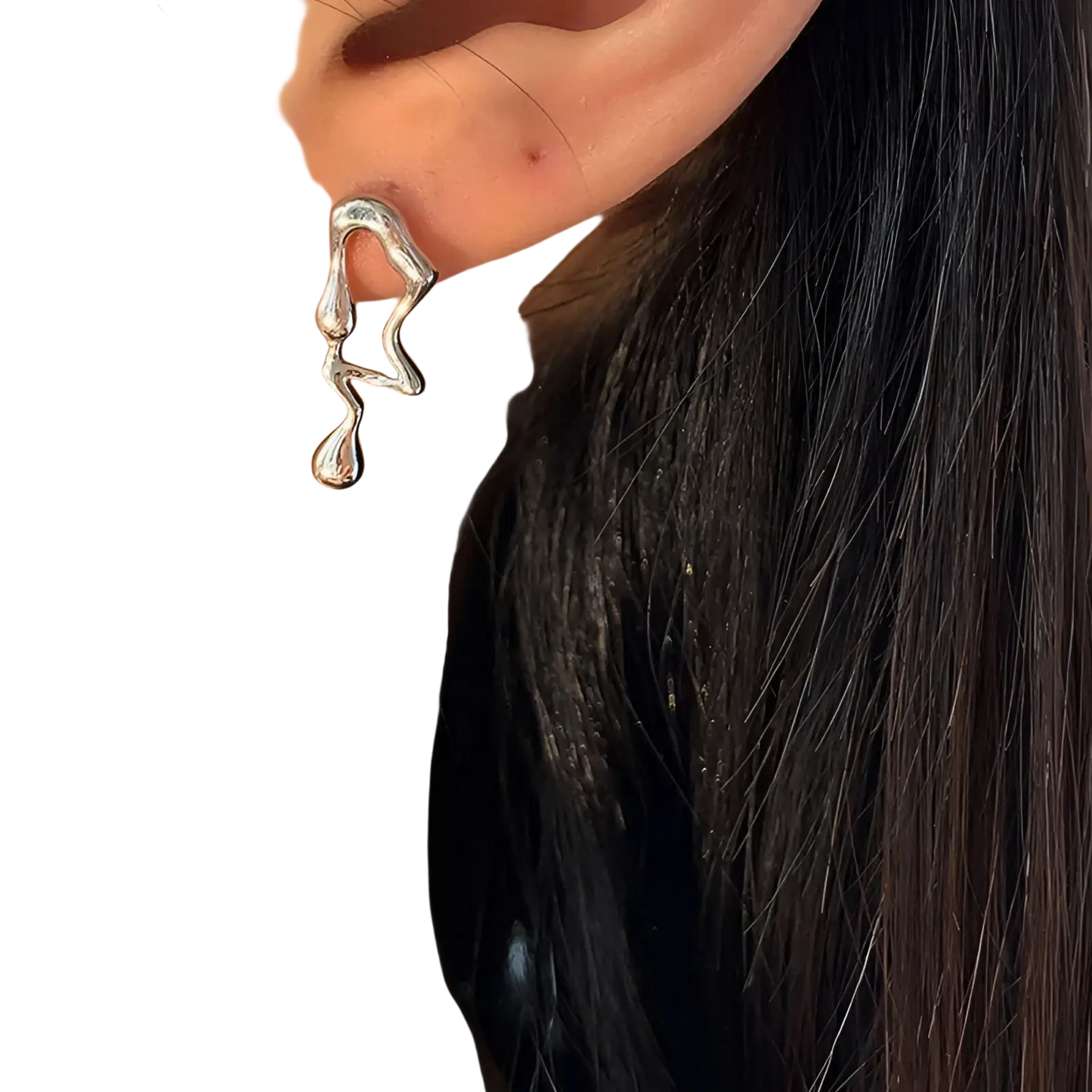 Asymmetric Liquid Silver Lava Stud Earrings