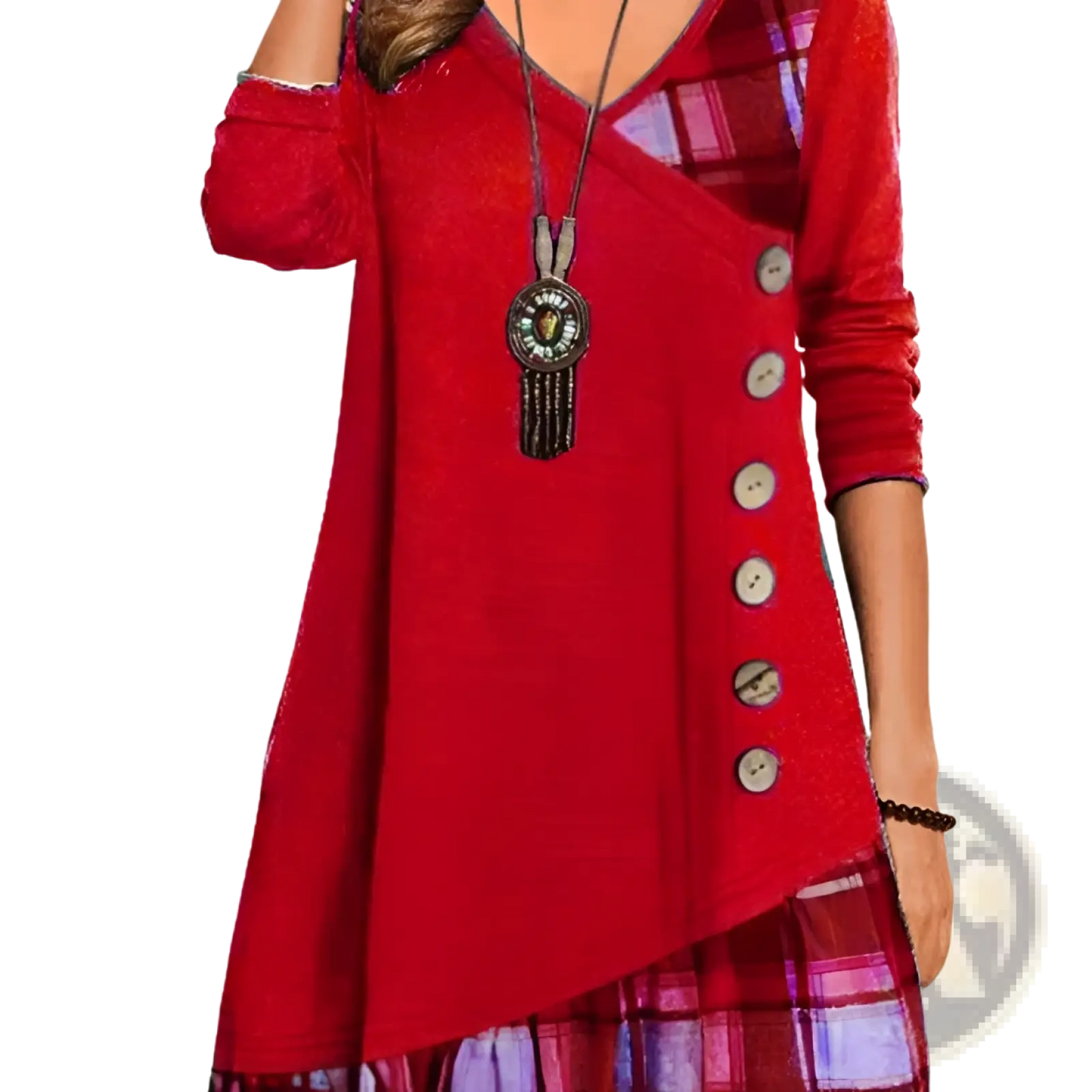 Asymmetrical Plaid Patchwork Knit Tunic Dress