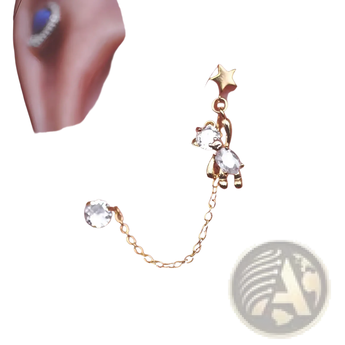 Asymmetrical Rhinestone Bear and Star Tassel Ear Cuffs
