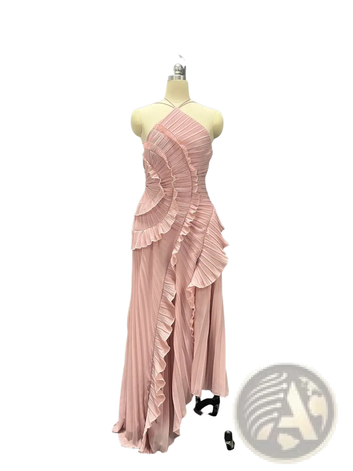 Asymmetrical Ruffled Chiffon Halterneck Evening Dress