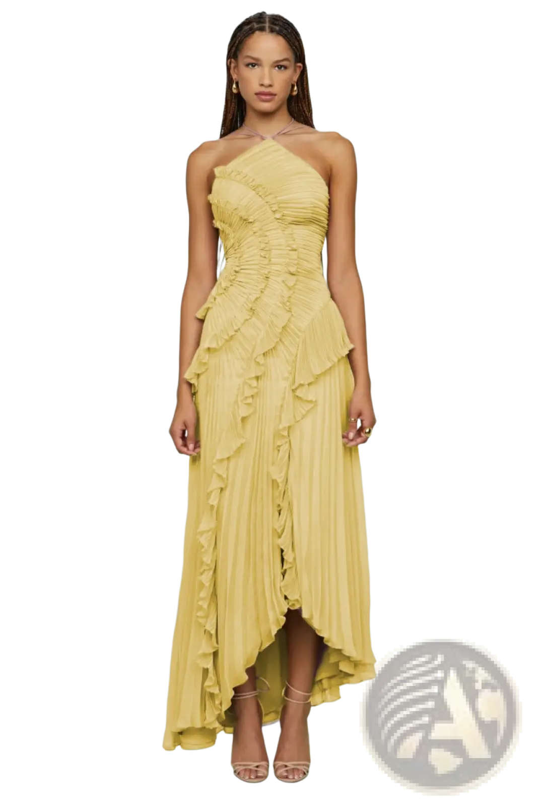 Asymmetrical Ruffled Chiffon Halterneck Evening Dress