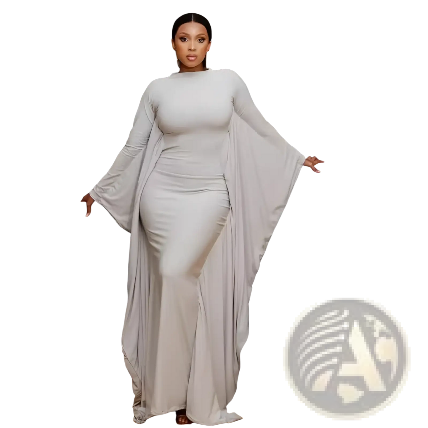 Asymmetrical Satin Batwing Sleeve Maxi Dress