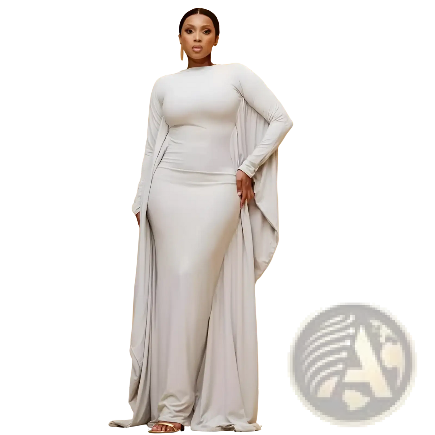 Asymmetrical Satin Batwing Sleeve Maxi Dress
