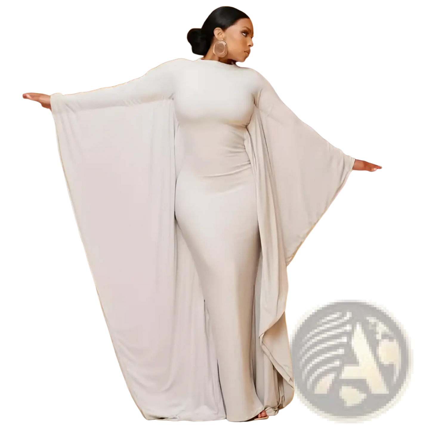 Asymmetrical Satin Batwing Sleeve Maxi Dress