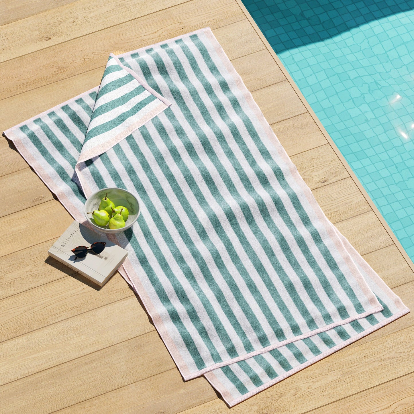 Oversized Striped Border Cabana Beach Towels - Santa Cruz