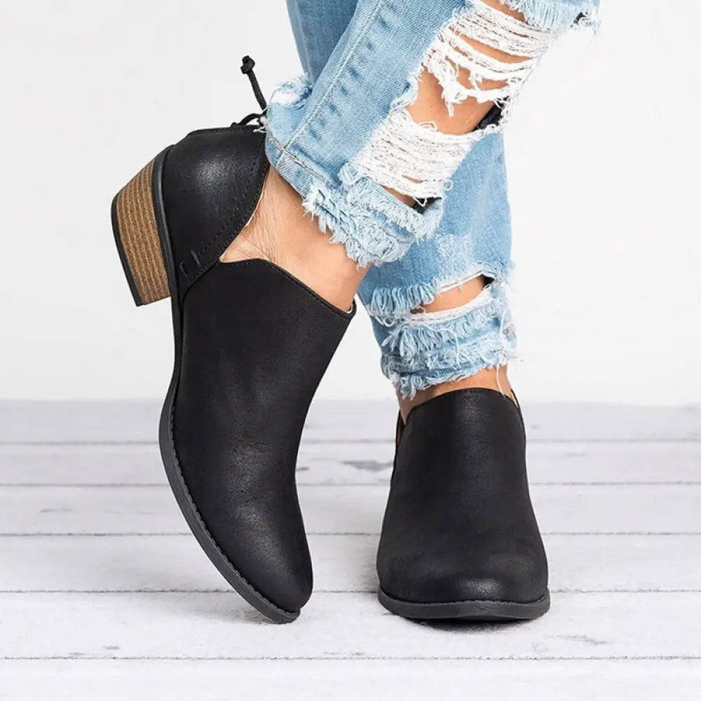 Retro Suede Low Block Heel Ankle Boots