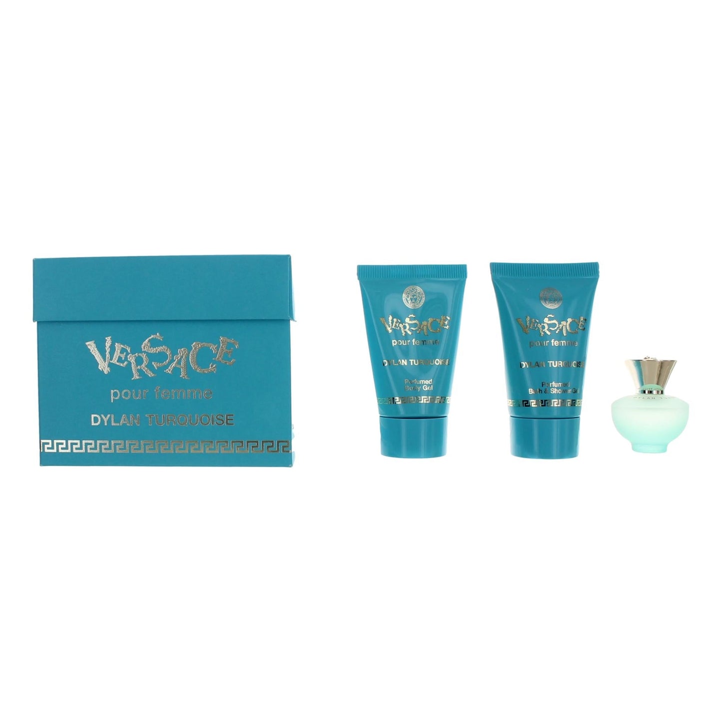 Versace Dylan Turquoise Women Mini Gift Set, Includes: .17 EDT, Mini Lotion and Gel