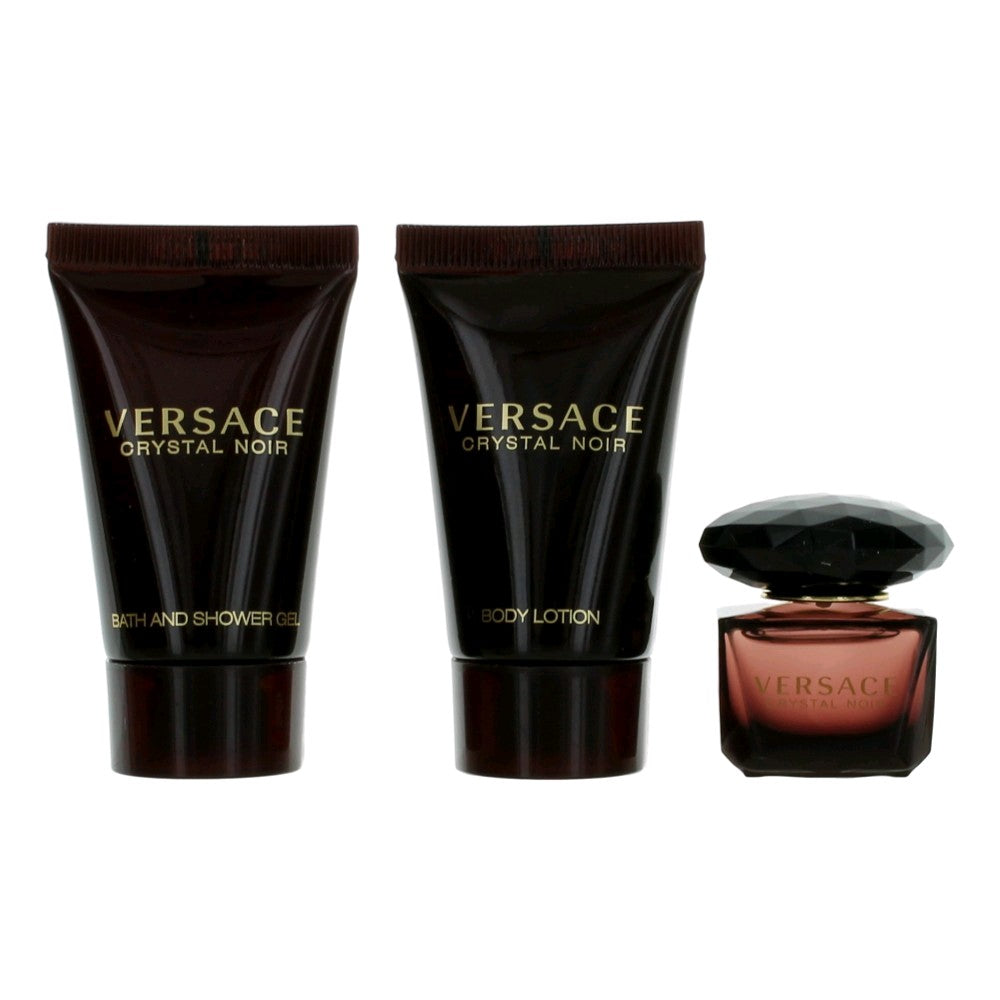 Versace Crystal Noir Women Mini Gift Set, Includes: .17 EDT, Mini Lotion and Gel