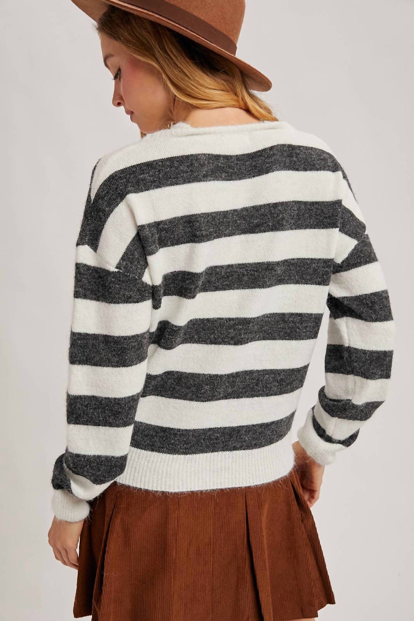 Bluivy - Women's Inner Tank Top Fuzzy Striped Knit Sweater
