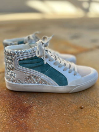 Miim - Women's Kyle Rubber Lace-up Glitter Leather Sneakers
