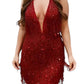 Aleta - Plunging Neckline Fringe Dress