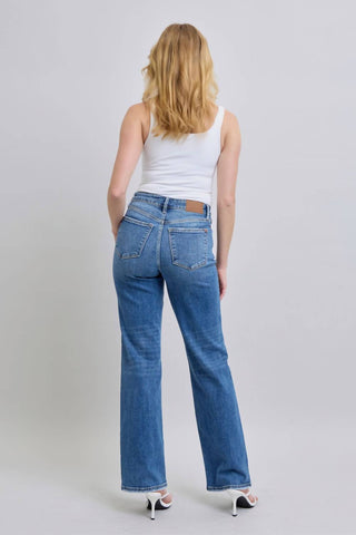 Judy Blue - Calça jeans reta com cintura alta e frente em V