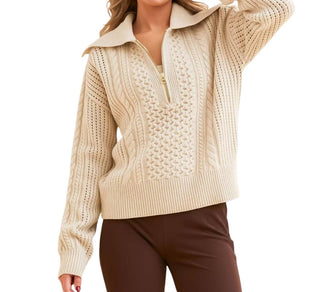 Varley - CAMISOLA CAMELLO RELAXED CABLE COM MEIO ZÍPER
