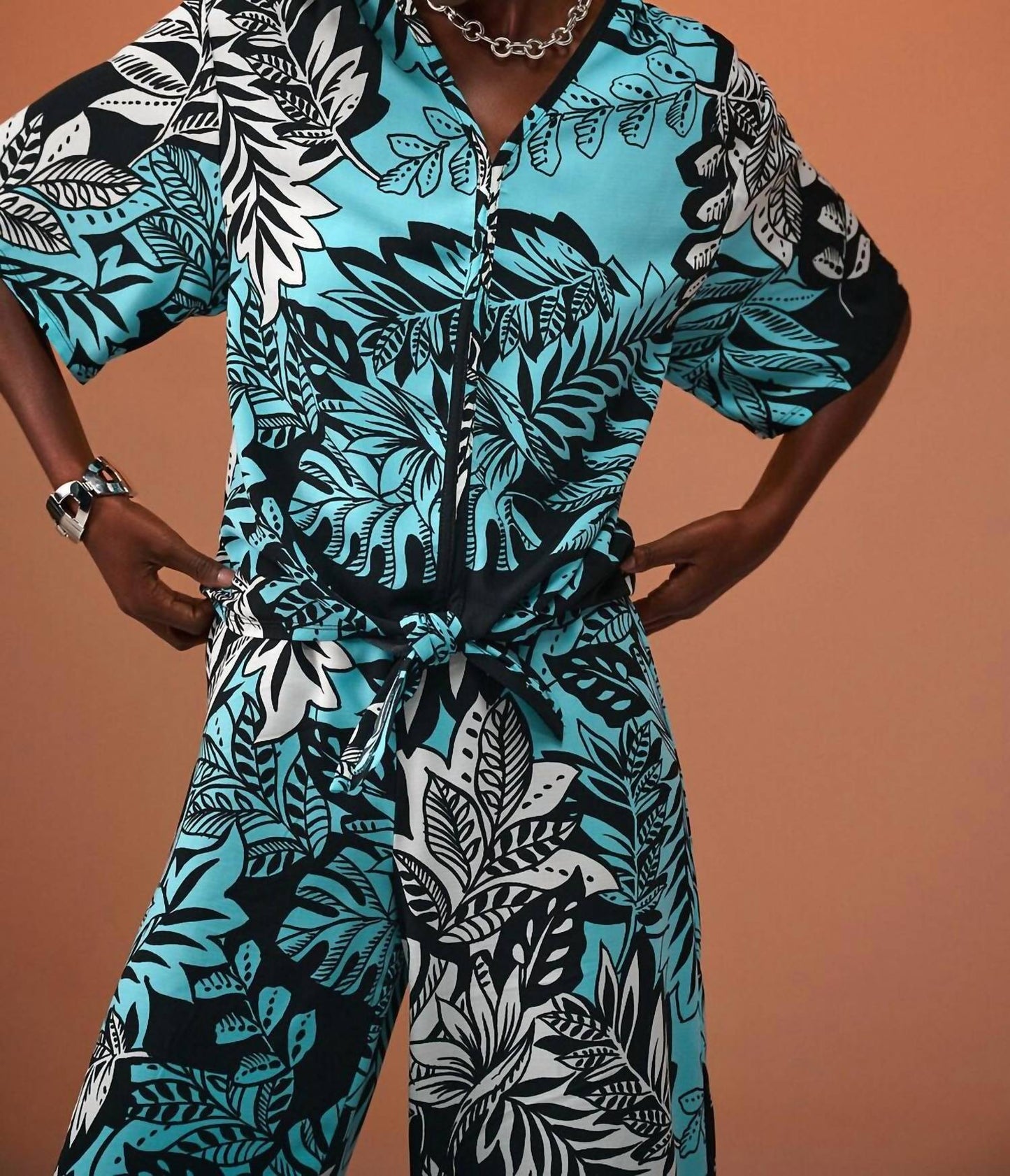 Joseph Ribkoff - Tropical Print Gauze Front Tie Top