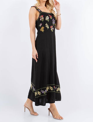 Paparazzi - Vestido longo bordado em mistura de linho