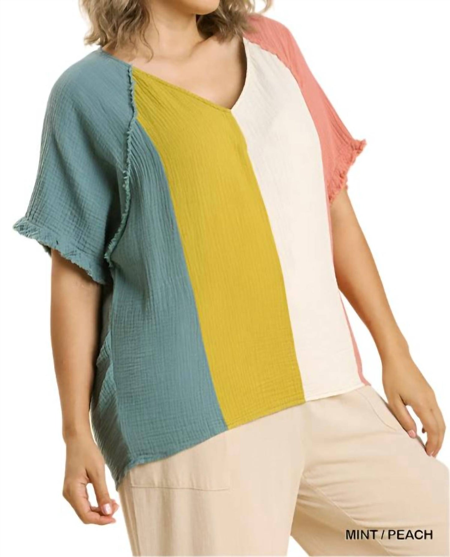 Umgee - Color Block Cotton Gauze Top
