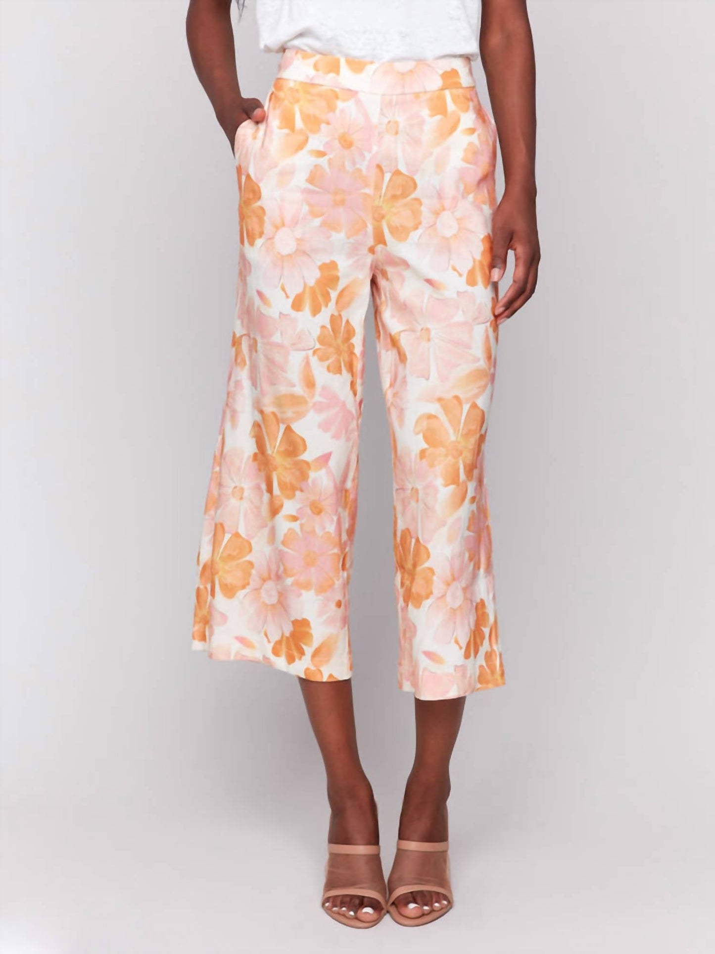 Charlie B - Printed Linen Blend Cropped Pull-on Pants