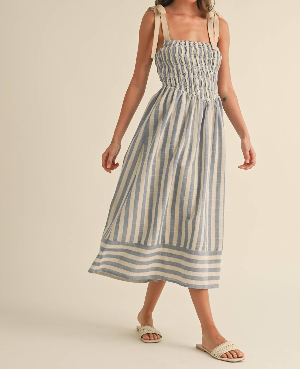 Klesis - Melissa Striped Bow Detail Midi Dress