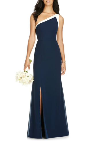Social Bridesmaids One-Shoulder Chiffon Gown, Size 10 in Midnight