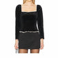 Astr - Elegant Velvet Squareneck Long Sleeve Top