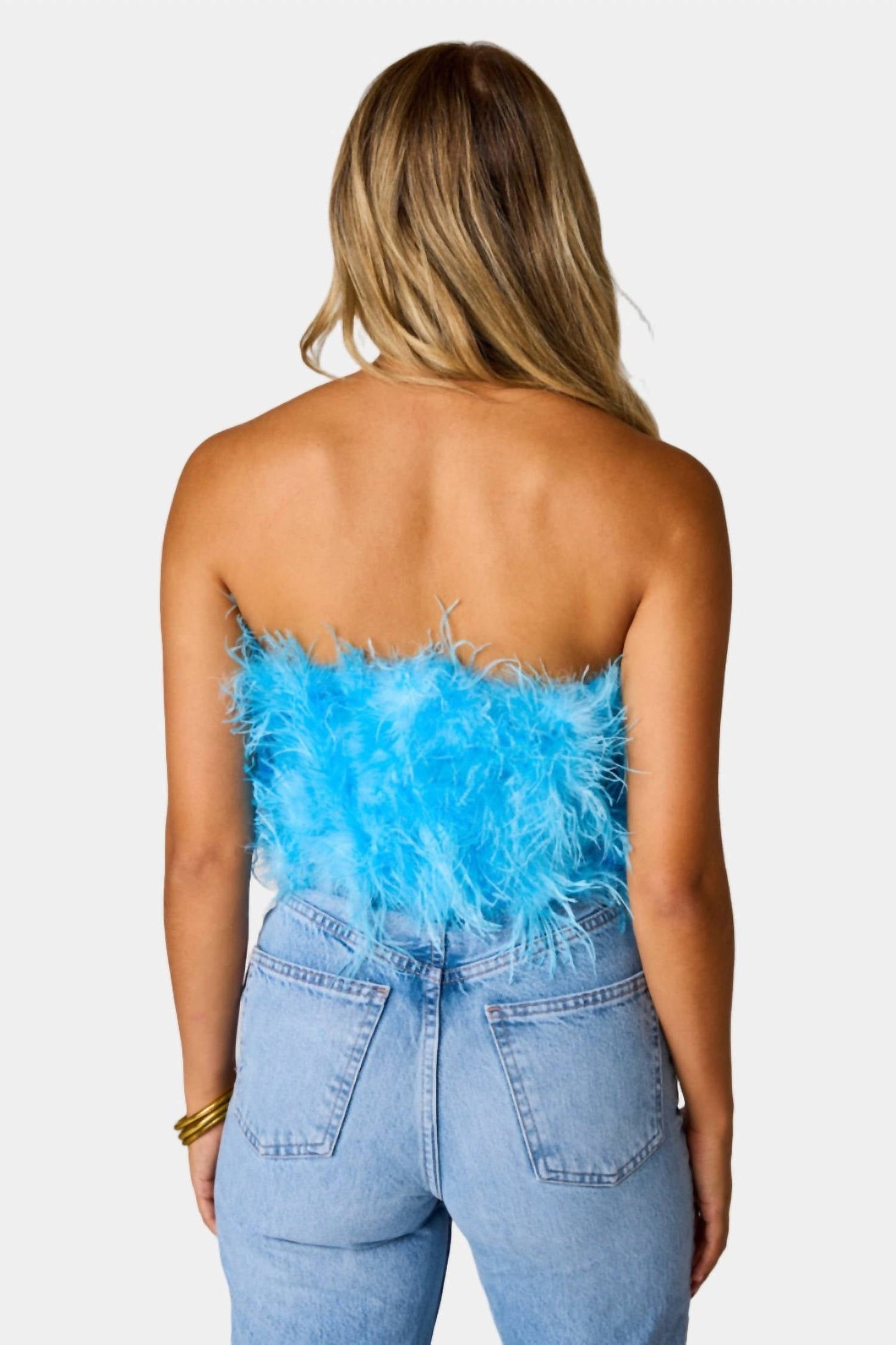 Buddylove - Fancy Strapless Feather Crop Top