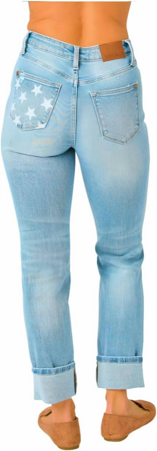 Judy Blue - Calça jeans boyfriend com bolso em estrela e cintura média