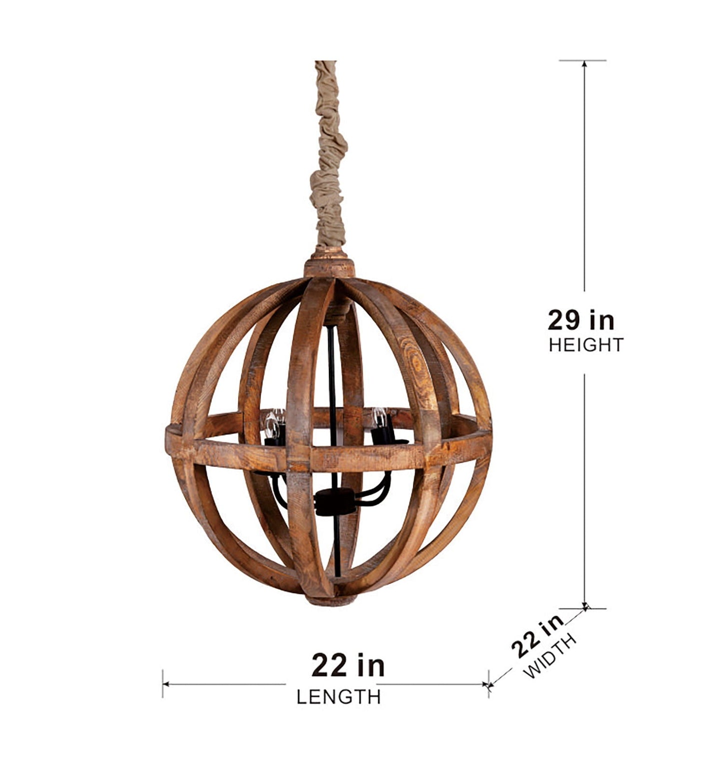 4 Light Wood Chandelier with Adjustable Chain