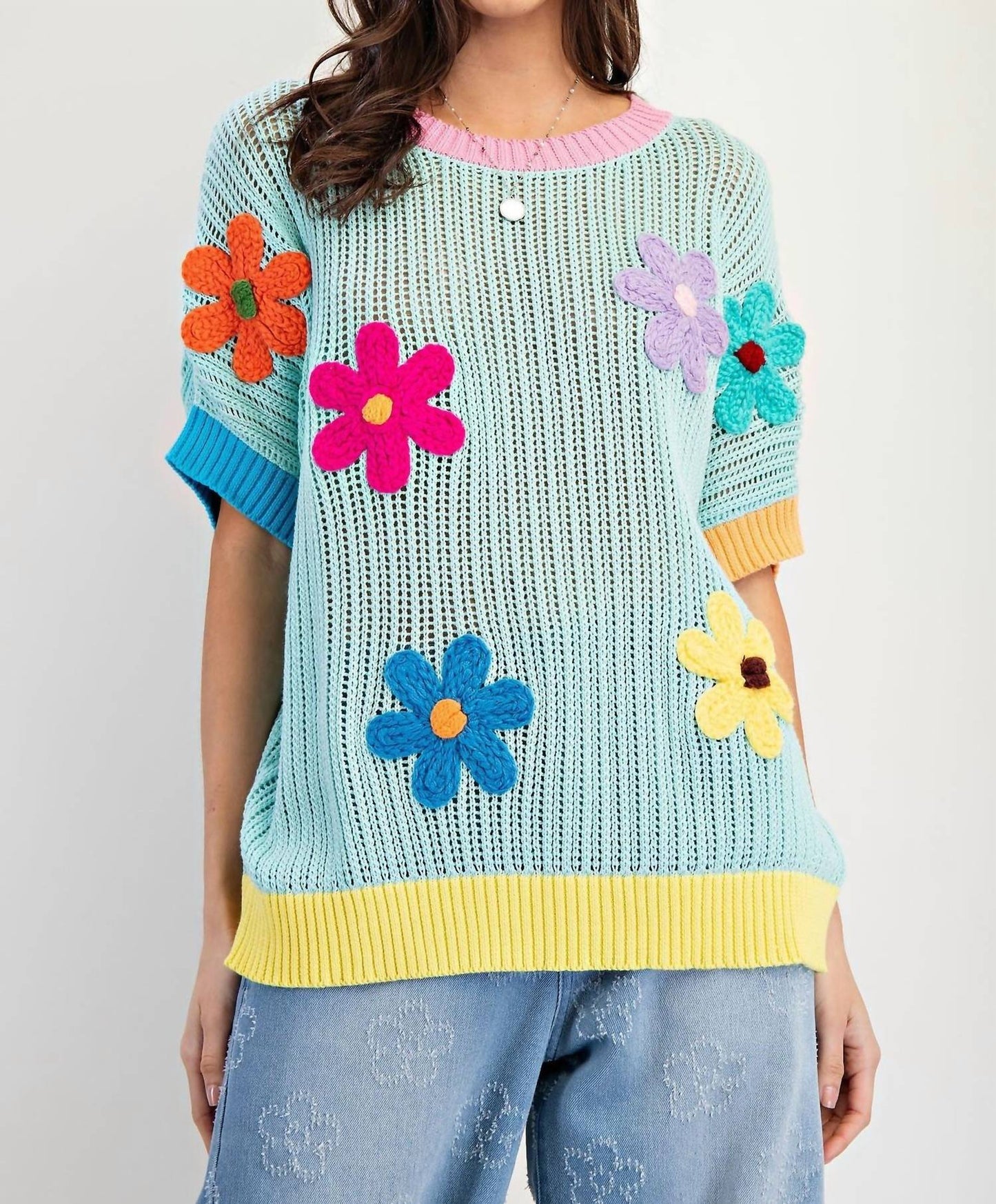 Easel - Flower Patch Knit Sweater Pullover