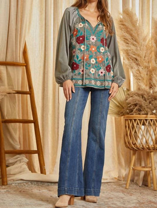 Andree By Unit - Velvety Embroidered Satin Blouse