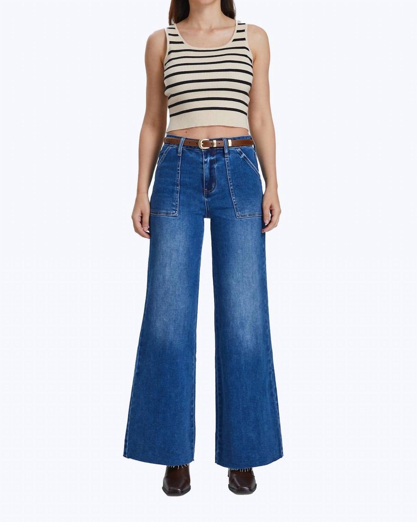 Bayeas - High Rise Utility Wide Leg Jeans