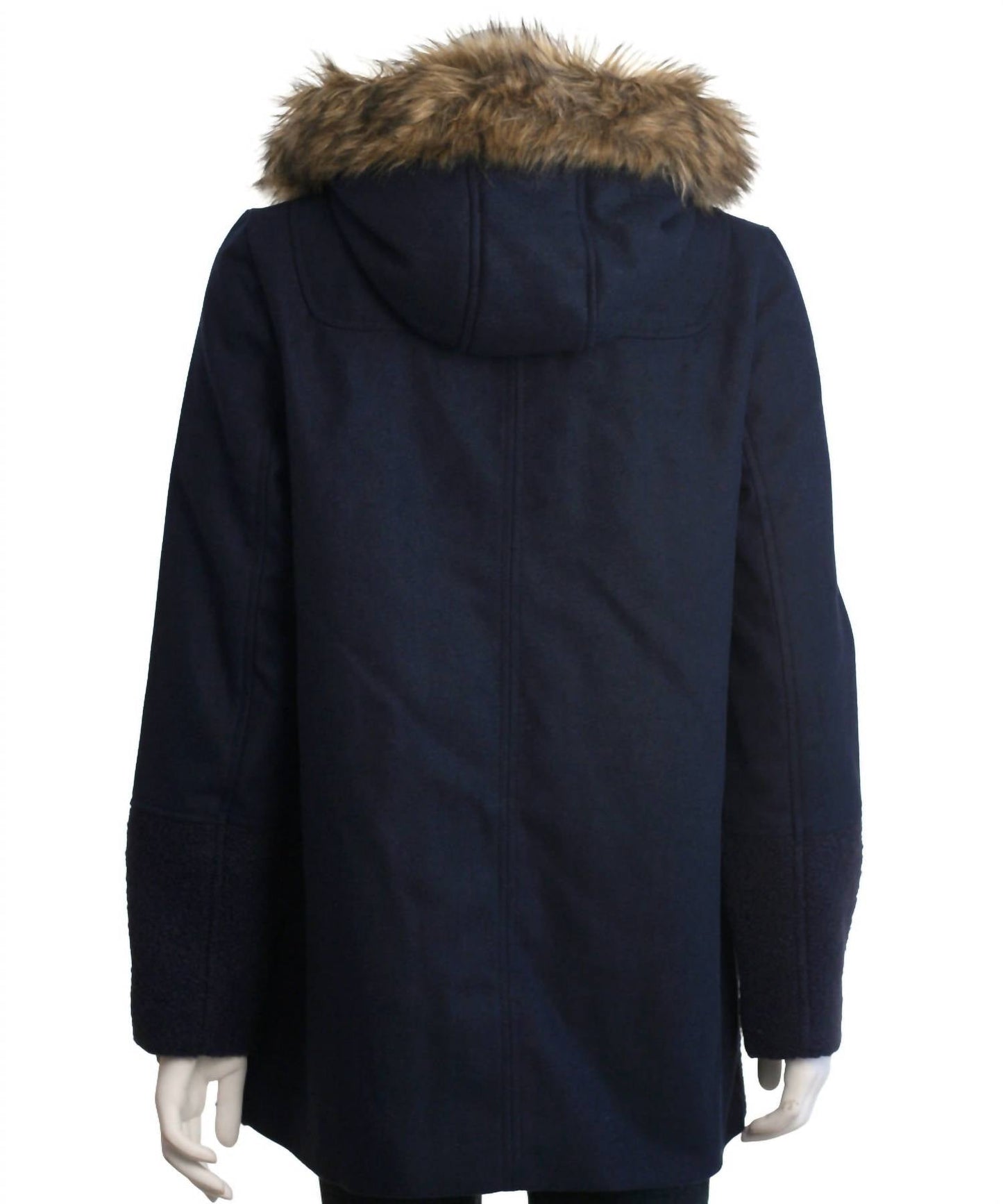 Coffeeshop - Women's Hooded Toggle Coat With Faux Fur Trim