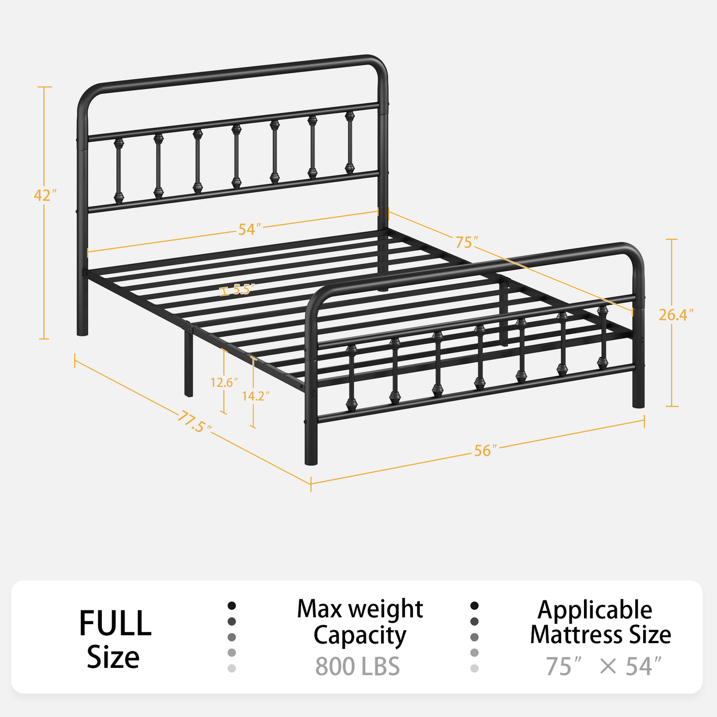 Metal Bed Frame, Full Size with Headboard and Under Bed Storage